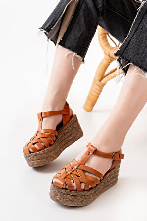 Taba Ortopedik Hakiki Deri Dolgu Kadın Sandalet