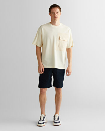 GANT Erkek Krem Relaxed Fit Bisiklet Yaka Logolu T-Shirt