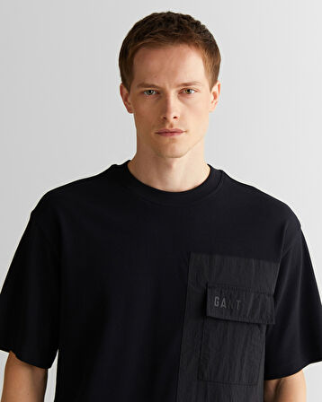 GANT Erkek Siyah Relaxed Fit Bisiklet Yaka Logolu T-Shirt