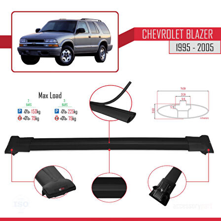 Chevrolet Blazer 1995-2005 Arası ile Uyumlu FLY Model Ara Atkı Tavan Barı Siyah 2 Adet