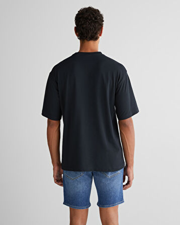 GANT Erkek Siyah Relaxed Fit Bisiklet Yaka Logolu T-Shirt