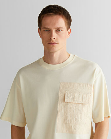 GANT Erkek Krem Relaxed Fit Bisiklet Yaka Logolu T-Shirt