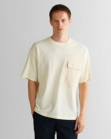 GANT Erkek Krem Relaxed Fit Bisiklet Yaka Logolu T-Shirt