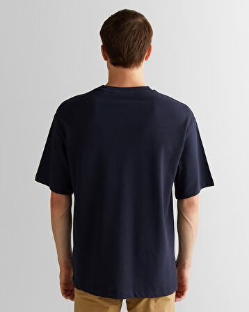 GANT Erkek Lacivert Relaxed Fit Bisiklet Yaka Logolu T-Shirt