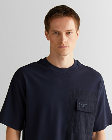 GANT Erkek Lacivert Relaxed Fit Bisiklet Yaka Logolu T-Shirt