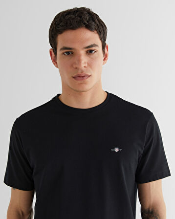 GANT Erkek Siyah Regular Fit Bisiklet Yaka T-Shirt