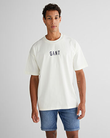 GANT Erkek Krem Relaxed Fit Bisiklet Yaka Logolu T-Shirt