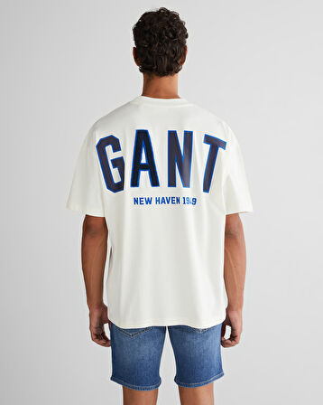 GANT Erkek Krem Relaxed Fit Bisiklet Yaka Logolu T-Shirt