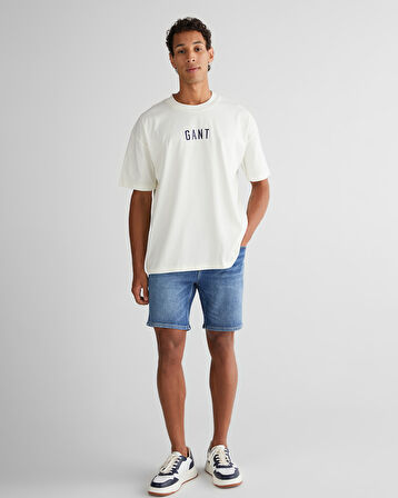 GANT Erkek Krem Relaxed Fit Bisiklet Yaka Logolu T-Shirt