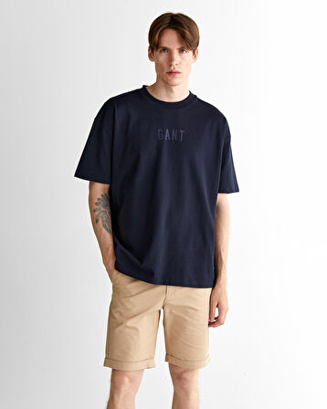 GANT Erkek Lacivert Relaxed Fit Bisiklet Yaka Logolu T-Shirt