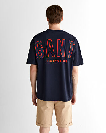 GANT Erkek Lacivert Relaxed Fit Bisiklet Yaka Logolu T-Shirt