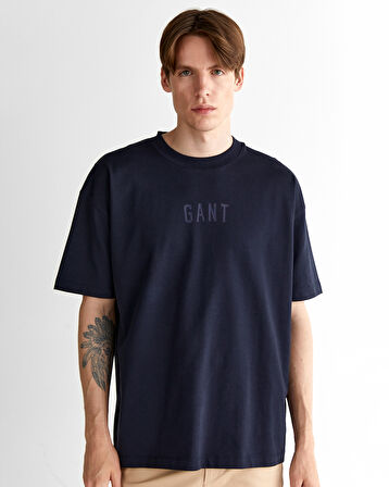 GANT Erkek Lacivert Relaxed Fit Bisiklet Yaka Logolu T-Shirt