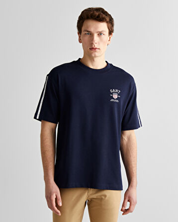 GANT Erkek Lacivert Relaxed Fit Bisiklet Yaka Logolu T-Shirt