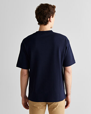GANT Erkek Lacivert Relaxed Fit Bisiklet Yaka Logolu T-Shirt