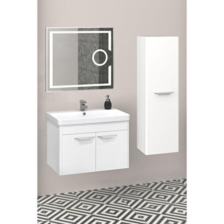 MARİA 80 CM BANYO DOLABI LED MERCEK AYNALI BEYAZ - BOY DOLAP DAHİL