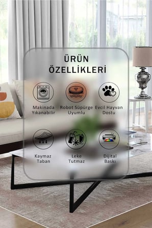 Yıkanabilir Kaymaz Taban Dijital Baskılı Halı ve Yolluk – Leke Tutmaz Salon & Mutfak Halısı