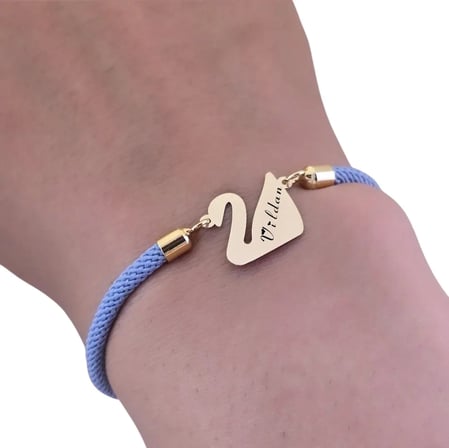 14 Ayar Altın Plakalı Vildan İsmine Özel Kuğu Kuşu Motifli Mavi Örgü İpli Hediye Bileklik-603