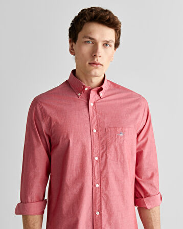 GANT Erkek Kırmızı Regular Fit Düğmeli Yaka Poplin Gömlek