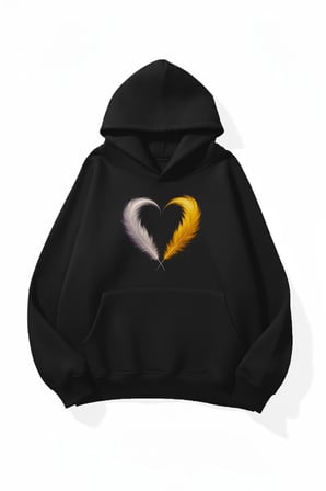 Unisex Yumuşak Dokulu Tüy Kalp Baskılı Tasarım Oversize 3 İplik Hoodie Sweatshirt