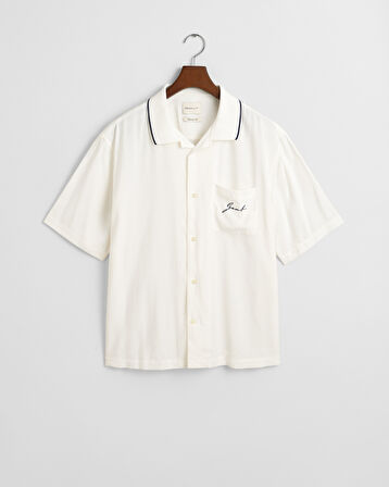 GANT Erkek Krem Relaxed Fit Klasik Yaka Logolu Gömlek