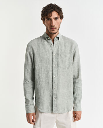 GANT Erkek Yeşil Regular Fit Düğmeli Yaka Keten Gömlek