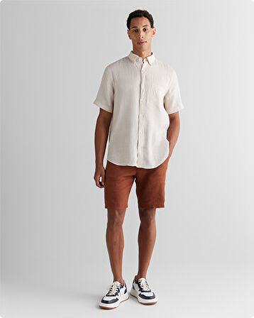 GANT Erkek Bej Regular Fit Klasik Yaka Keten Gömlek