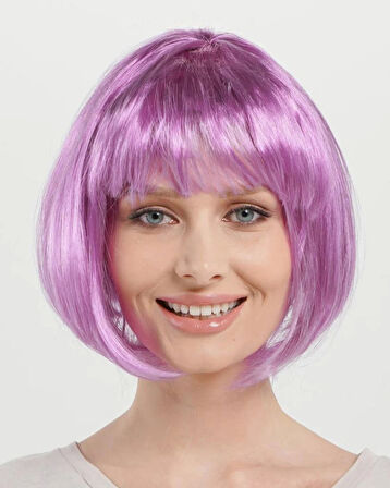 Nessiworld Rose Pembe Renk Düz Kesim Küt Parti Peruğu Kısa Takma Saç