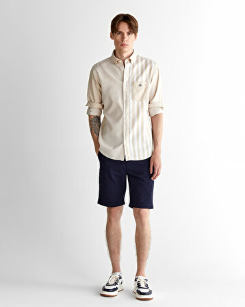 GANT Erkek Bej Regular Fit Düğmeli Yaka Çizgili Gömlek