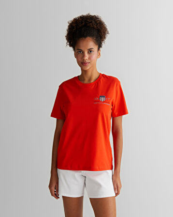 GANT Kadın Turuncu Regular Fit Bisiklet Yaka Logolu T-Shirt