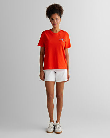 GANT Kadın Turuncu Regular Fit Bisiklet Yaka Logolu T-Shirt