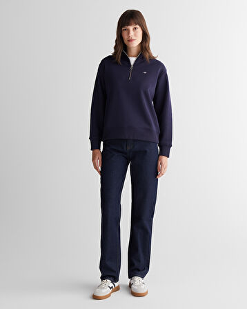 GANT Kadın Lacivert Relaxed Fit Yarım Fermuarlı Sweatshirt