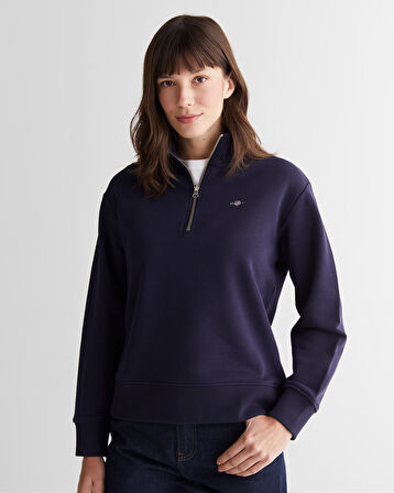 GANT Kadın Lacivert Relaxed Fit Yarım Fermuarlı Sweatshirt