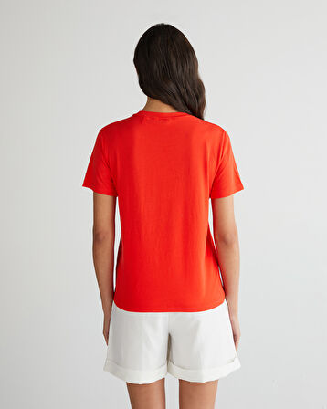 GANT Kadın Turuncu Regular Fit Bisiklet Yaka Logolu T-Shirt