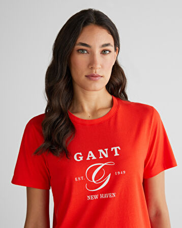 GANT Kadın Turuncu Regular Fit Bisiklet Yaka Logolu T-Shirt