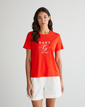 GANT Kadın Turuncu Regular Fit Bisiklet Yaka Logolu T-Shirt