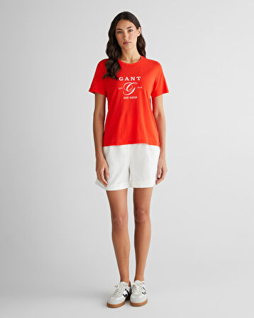 GANT Kadın Turuncu Regular Fit Bisiklet Yaka Logolu T-Shirt