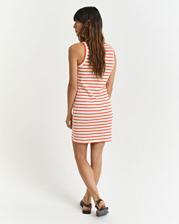 GANT Kadın Turuncu Slim Fit Bisiklet Yaka Çizgili Elbise