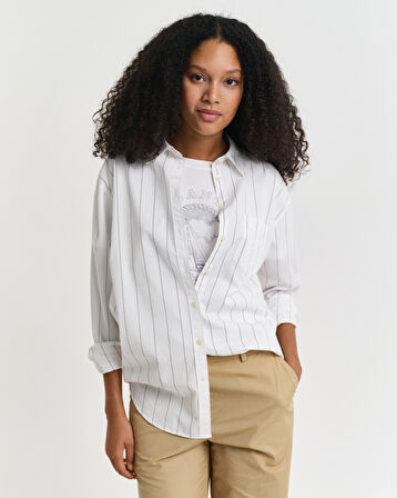 GANT Kadın Beyaz Relaxed Fit Klasik Yaka Çizgili Gömlek