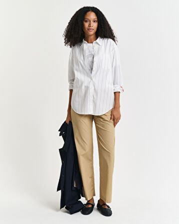 GANT Kadın Beyaz Relaxed Fit Klasik Yaka Çizgili Gömlek