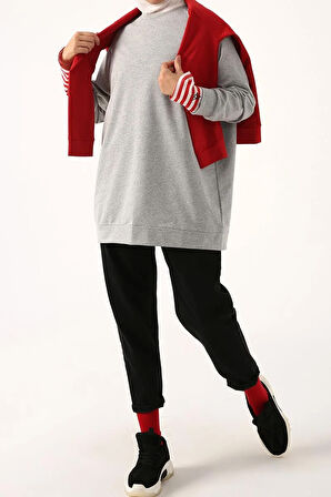 Gri Melanj-Reglan Kol Sweat