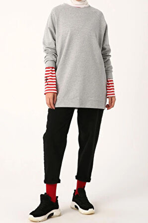 Gri Melanj-Reglan Kol Sweat