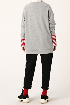 Gri Melanj-Reglan Kol Sweat