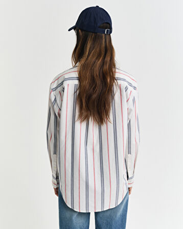 GANT Kadın Krem Relaxed Fit Klasik Yaka Çizgili Gömlek