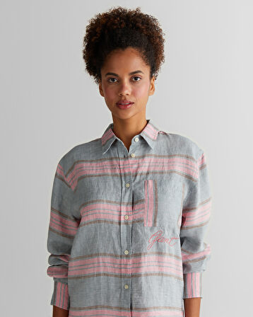 GANT Kadın Gri Klasik Yaka Çizgili Gömlek