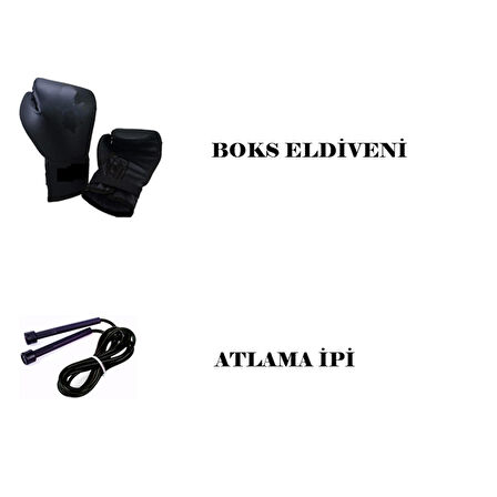 Desfabe Boxing Star 120x32 Cm Zincirli Boks Kum Torbası Siyah+Boks Eldiveni+Atlama İpi