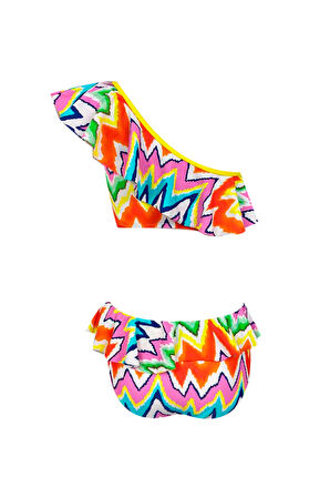 Tek Omuz Zig-Zag Desenli Cut-Out Halka Detaylı 50UV Kız Çocuk Mayo by Nessi Byrd