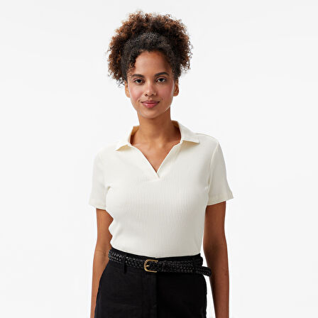 Nautica Kadın Ekru Slim Fit Polo Yaka T-Shirt