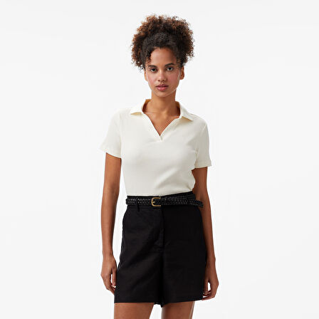 Nautica Kadın Ekru Slim Fit Polo Yaka T-Shirt