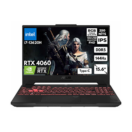 Asus TUF Gaming F15 i7-13620H 16-GBDDR5 4 TBSSD RTX4060 (8GB-140W) 15.6" FHD 144Hz Freedos Gaming Laptop FX507VV-LP241HMF12