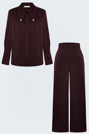 Gömlek Yaka Aksesuarlı Zola Takım Bordo